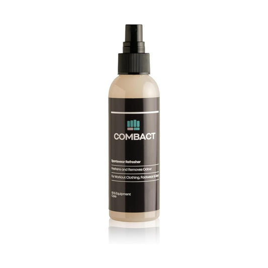 Professional studio photograph of Combact Sportswear Refresher used to freshen boxing gloves and sportswear. Used to deodorise Boxing Gloves, kill odour in boxing gloves, freshen sportswear. Boxing Gloves Deodorizer